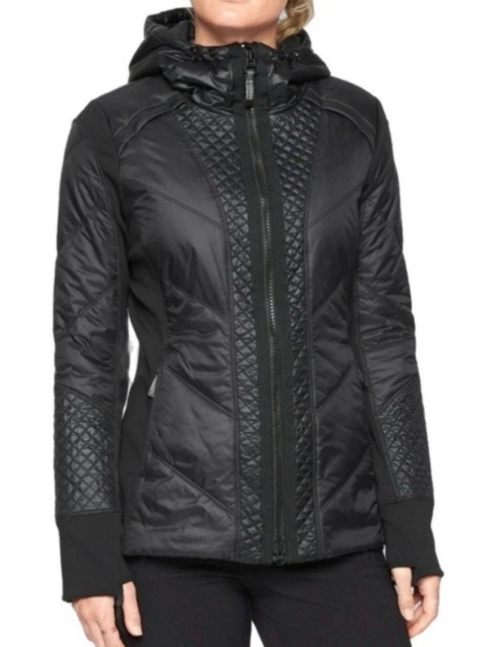 Athleta Black Hooded Puffer Jacket NWT Rock Ridge